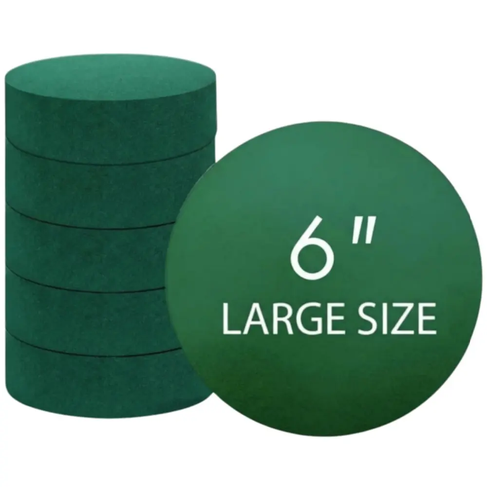 Pack of 6 Round Floral Foam Blocks for Fresh and Artificial Flowers, (6" X 1.5"), Dry & Wet Green Flower Foam for Flower Arrangements and Florist Supplies