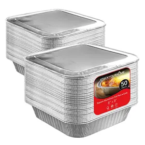 8” Square Foil Pans with Lids (50 Pack) - Foil Cake Pans with Lids - Aluminum Foil Baking Pans - Disposable Cake Pans - 8 Inch Square Pans - Disposable & Recyclable Pans with Lids - Stock Your Home