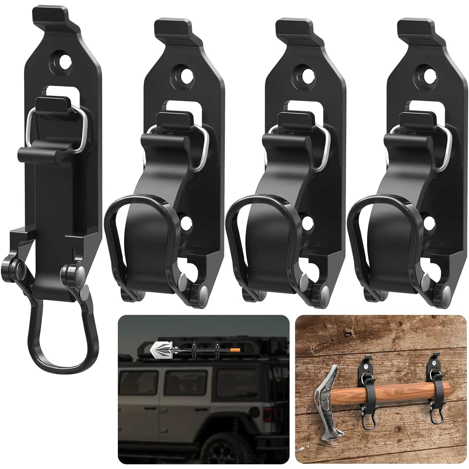 Shovel Mount for Roof Rack /  Bed,   Offroad Roof Rack Axe Shovel Mount, Shovel Holder for  & Quick Fist Clamps Fit 0.67" to 1.57" D Tools- Black 4 count