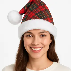 Festive Plaid Santa Hat with Plush Trim