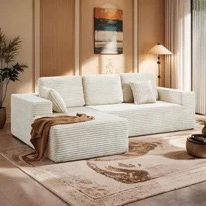 106 Inch Extra Long L-Shaped Modular Sectional Sofa with Chaise Lounge Memory Foam Cushioning Deep Seat Corduroy Sleeper Sofa Bed Easy Assembly Left/Right-Facing Chaise Modular Design for Large Living Room Durable Frame Easy-Clean Fabric