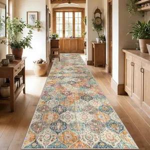 Vintage Bohemian Geometric Pattern Long Runner Rug, Soft Comfortable Area Carpet for Bedroom Kitchen, Easy Clean Decor, Bohemian Style Rugs, Boho Runner Rug