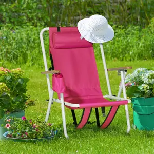 Portable Folding Beach Chair for Outdoor Relaxation, Reclining Backpack Lounge Chair with Cup Holder & Headrest
