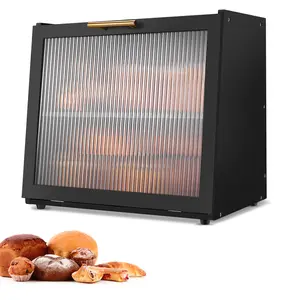 Double Layer Bamboo Bread Box for Kitchen Countertop, Bread Storage Container, Black