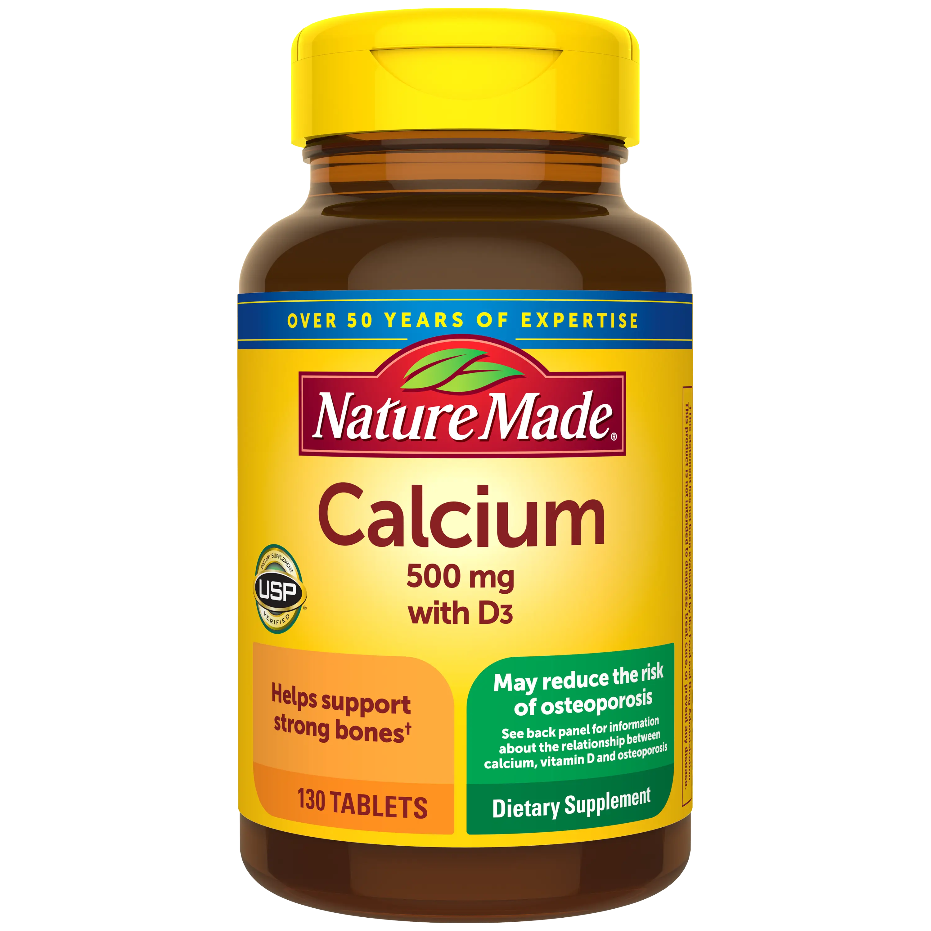 Nature Made Calcium 500 mg with Vitamin D3 Dietary Supplements, Mineral-Vitamin Support Tablets