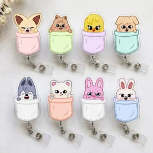 Cute Pocket Skz Badge Reels - Retractable ID Card Holder for Kpop Fans, Nurses & Teachers - Kawaii Acrylic Animal Name Tag Clip Gift