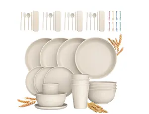 Wheat Straw Dinnerware Set 48 Pcs, Unbreakable Plates Bowls Cutlery, Reusable Eco-Friendly Tableware, Dishwasher & Microwave Safe
