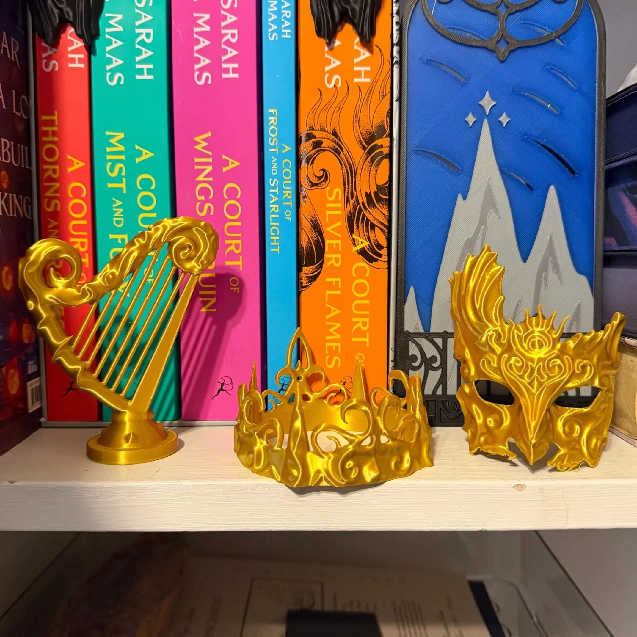 Dread Trove Decor | Mask, Crown, and Harp | Night Court Bookshelf | ACOTAR Inspired