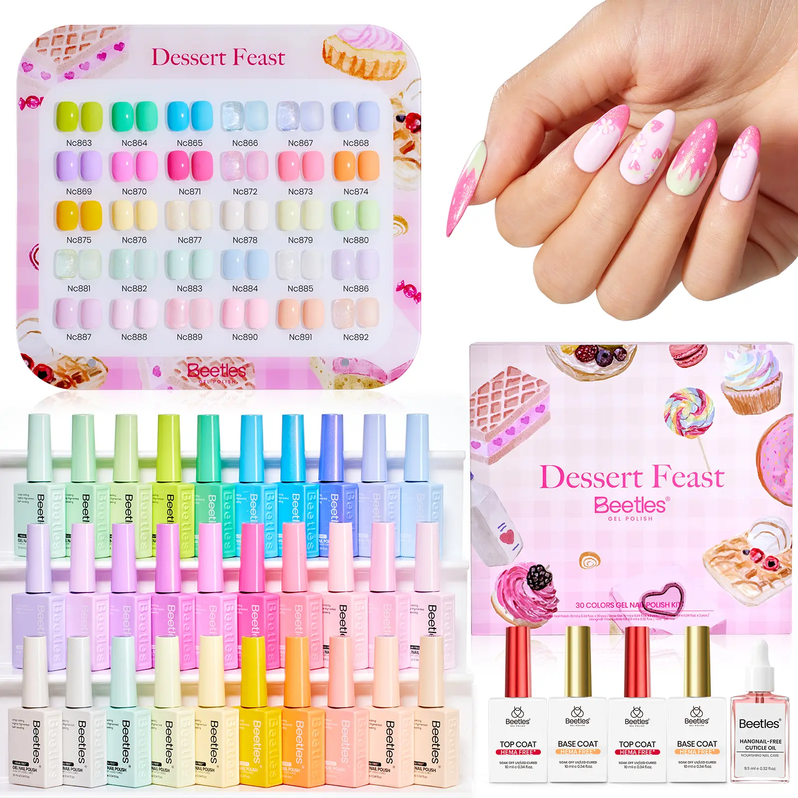 Beetles Summer HEMA-Free Gel Polish Manicure Set - 10ml Large Volume  Dessert Feast Colleciton,  Pastel Colors Polish with Base Top Coat Swatch Card Uv LED Lamp Gel Gifts for Women mothersdaygift Spring Nail Taste of Spring Summer Nail Vacation Nail