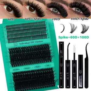 350 PCS Cosmetic Lash Clusters Kit D Curl Spike/60D/100D 3 Styles Mix10-18mm Lashes Kit with Eyelash Extension Glue Lash Remover Lash Applicator, Perfect for Beginners &Proficient, DIY Eyelash Extensions, DIY at Home Easily, Easy Apply for Makeup Daily