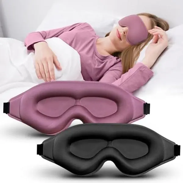 Silky 3D Contoured 100% Blackout Sleep Mask - Double-Layer Memory Sponge, Skin-Friendly Ice Silk Polyester, Eyelash Extension Safe, 1 Size for Men & Women, Ideal for Night Routine, Polyester Fits, One Size