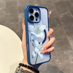 Magnetic Compatible Case suitable for iPhone 17 16 15 14 13 12 11pro promax plus, Blue Lilies MagSafe Ready, Anti-Slip, Ultra Thin | Aesthetic Touch for Daily Use