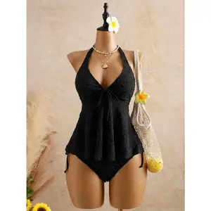 Bellisia Women's Relaxed Vacation Polka Dot Textured Fabric Camisole Bikini Top