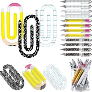 Teacher Appreciation Gift 12 Jumbo Teacher Acrylic Paper Clips 12 Ballpoints Pens Thank You Gifts for Book Lovers Graduation Librarian Staff Office Writing Supply