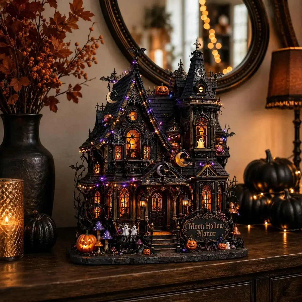 Custom Halloween Family Haunted Mansion Decor, Personalized Gothic House Sign, Spooky Pumpkin Ghost Cottage for Mantel Display