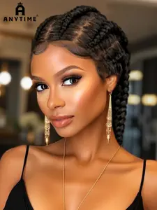 Boho Style Braided Wig, African Braid, 14 Inch Full Lace Braided Headpiece, Heat Resistant Breathable Material, Comfortable for Women
