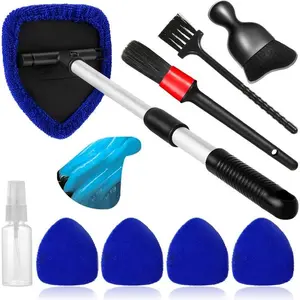 10 Windshield Cleaner Tool,  Window Cleaning Wash Kit with 4  Microfiber Pads 1 Spray Bottle and Extendable Handle Auto Glass Wiper Kit, Blue