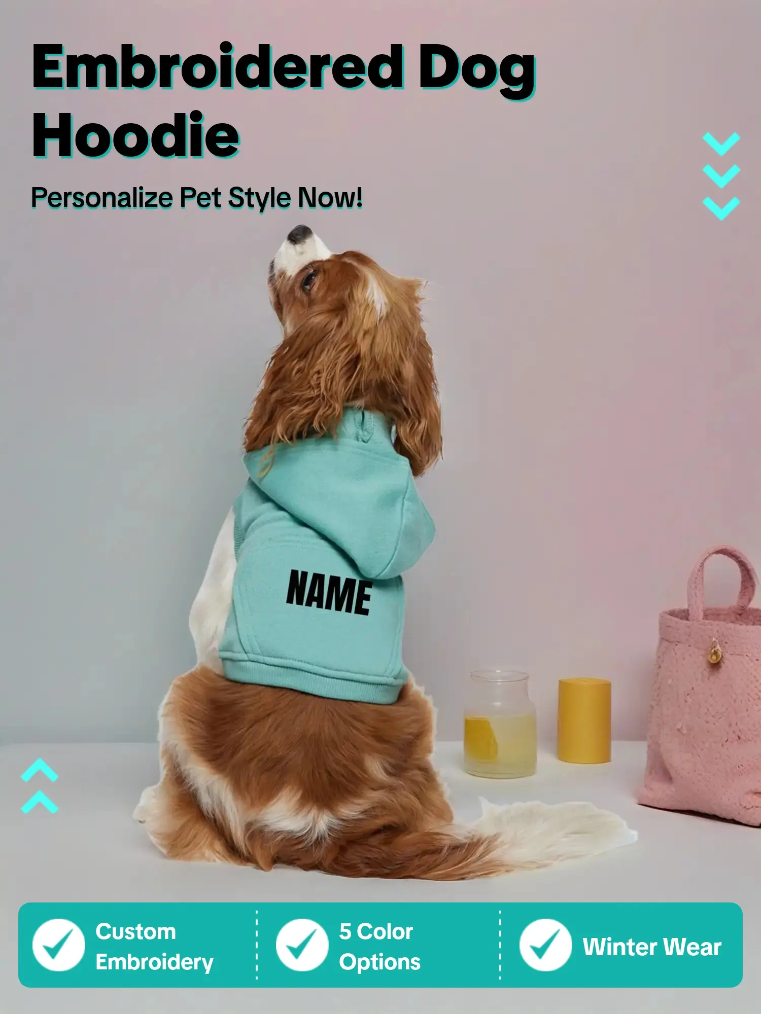 Custom Embroidered Dog Hoodie with One Name Real Embroidery No Vinyl 5 Color Options Personalized Design Comfortable Everyday Wear