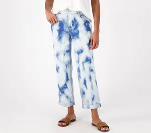QVC LOGO by Lori Goldstein Women's Regular-Fit Tie-Dye Boyfriend Jeans