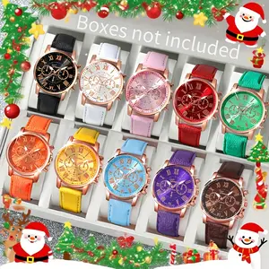 10pcs-Fashion Quartz Watch Set for Men and Women (Various Colors), Casual Trendy Wristwatch, PU Leather Strap, Round Zinc Alloy Case, with Button Battery, Ideal Gift for Friends and Family