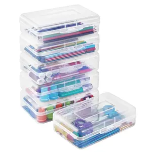Plastic Pencil Case Box 6 Pack  Large Crayon Maker Pen Organizer Containers With Snap Lids Stackable Craft Storage Boxes Bulk School Supplies Art For Bead Clear
