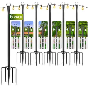 6 Pack 10ft Black Metal Outdoor String Light Poles for Outside, Ideal for Patio Garden Yard Deck Front Porch Decorations