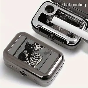 1pc Gothic Metal Ashtray - Black Cat & Skull Portable Square  Ashtray with Lid Compact Pocket-Sized for Car Outdoor