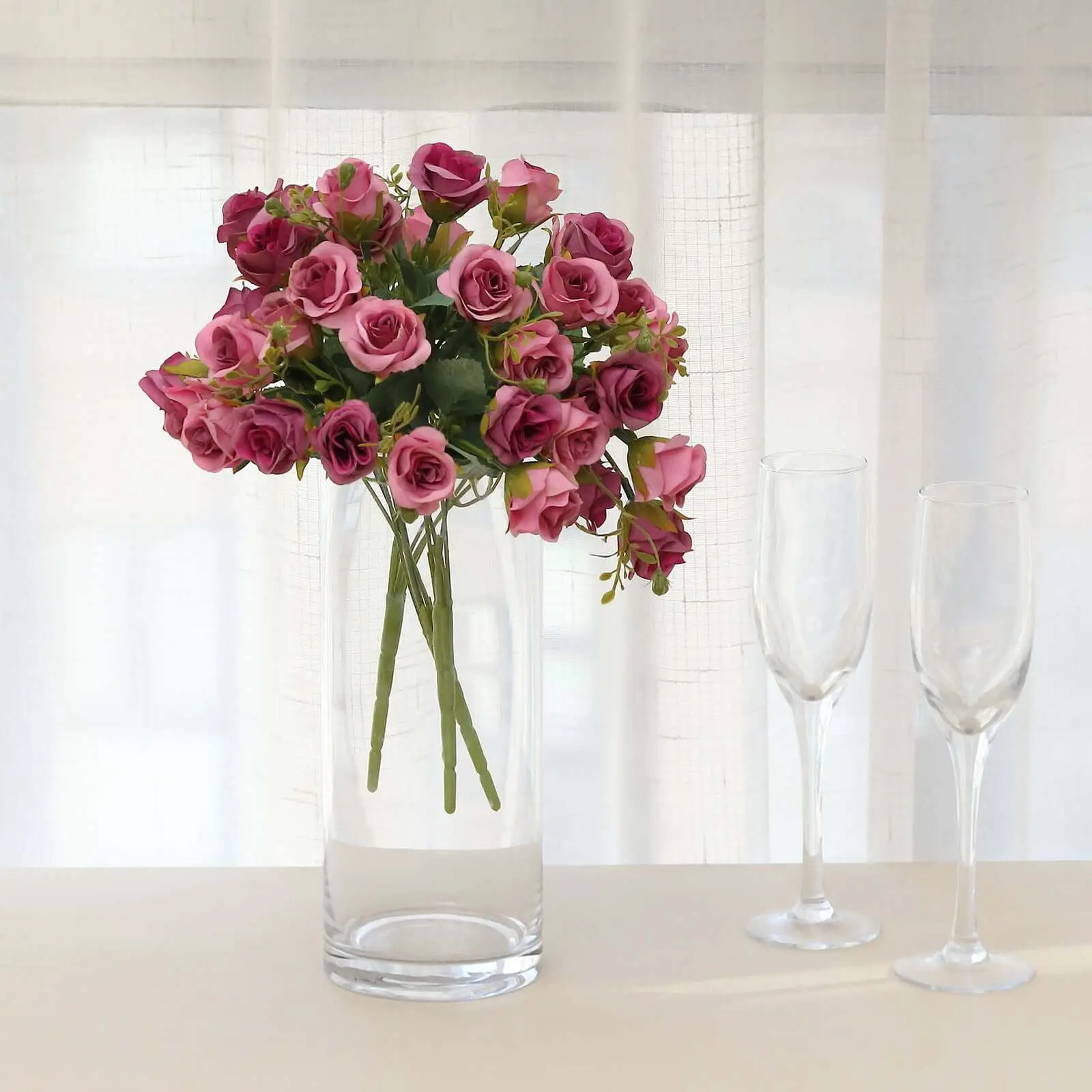 Decorative Flowers 2-Pack 12in Dusty Rose Artificial Bouquets, Small Faux Arrangements for Home Decor, Birthday, Office, Garden Outdoor Use