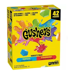 Gushers Strawberry & Tropical Variety Pack Snacks - 42 Pouches (0.8 oz each), No Artificial Flavors, Gelatin Free Candy Sweet Bonbon Fruit Sugar