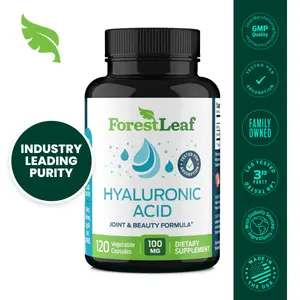 ForestLeaf - Hyaluronic Acid Supplements - 120 Vegetable Capsules - 100mg Dietary Hyaluronic Acid + 50mg Vitamin C Joint & Beauty Formula - Supports Skin Hydration, Joints, Bones & Hair