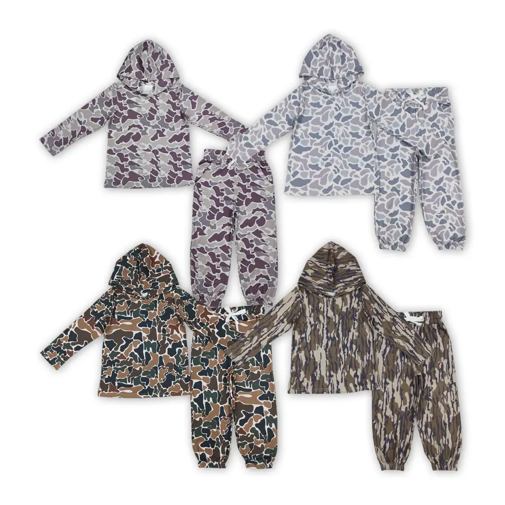 Kids' Gender-Neutral 2-Piece Camo Fitted Sweatshirt Set - 2t,10-12t Long Sleeve Athletic Top & Sweatpants, Comfy, Breathable, Ideal for Casual Jogging