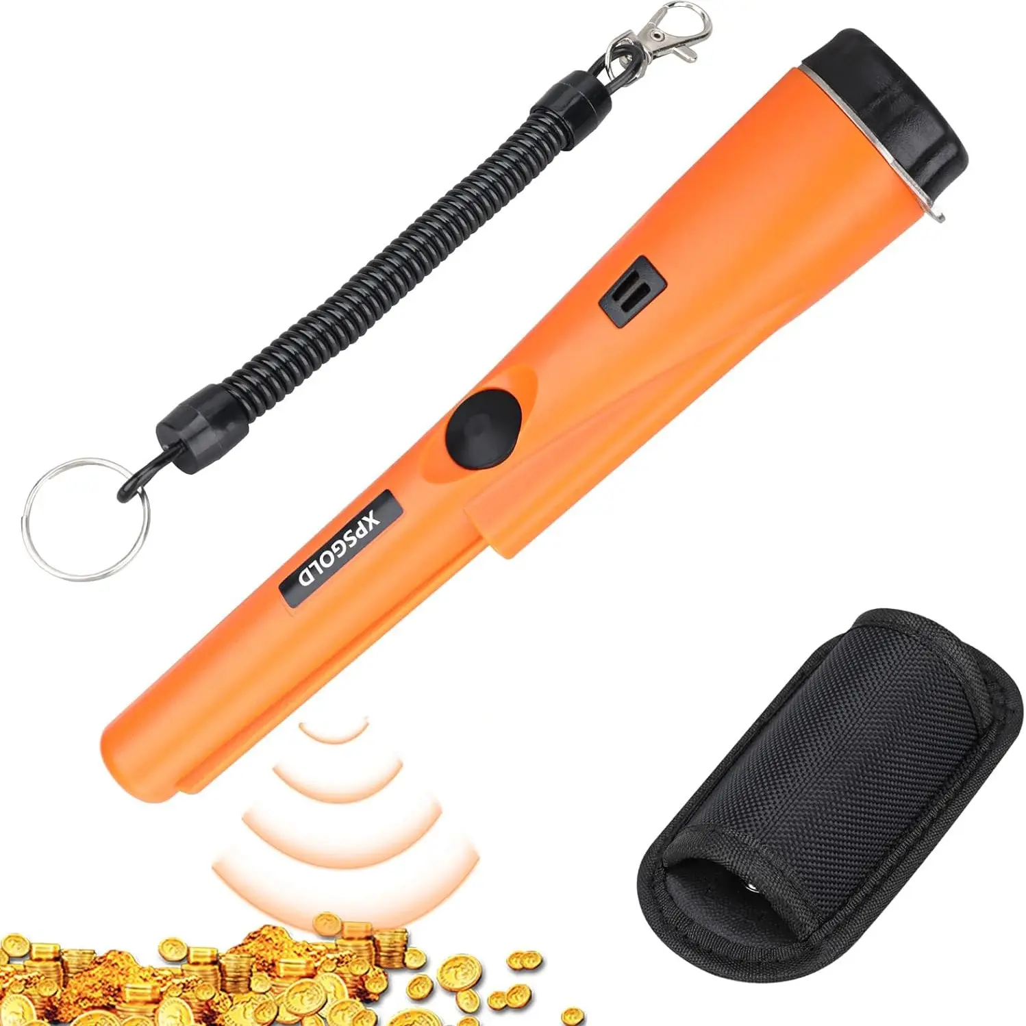 High Accuracy High Precision Metal Detector Pinpointer – 360° Handheld Search Wand with LED Indicator, Buzzer & Vibration, Includes Belt Holster and 9V Battery, Ideal Treasure & Gold Finder for Kids and Adults (Orange / Dark Green / Black)