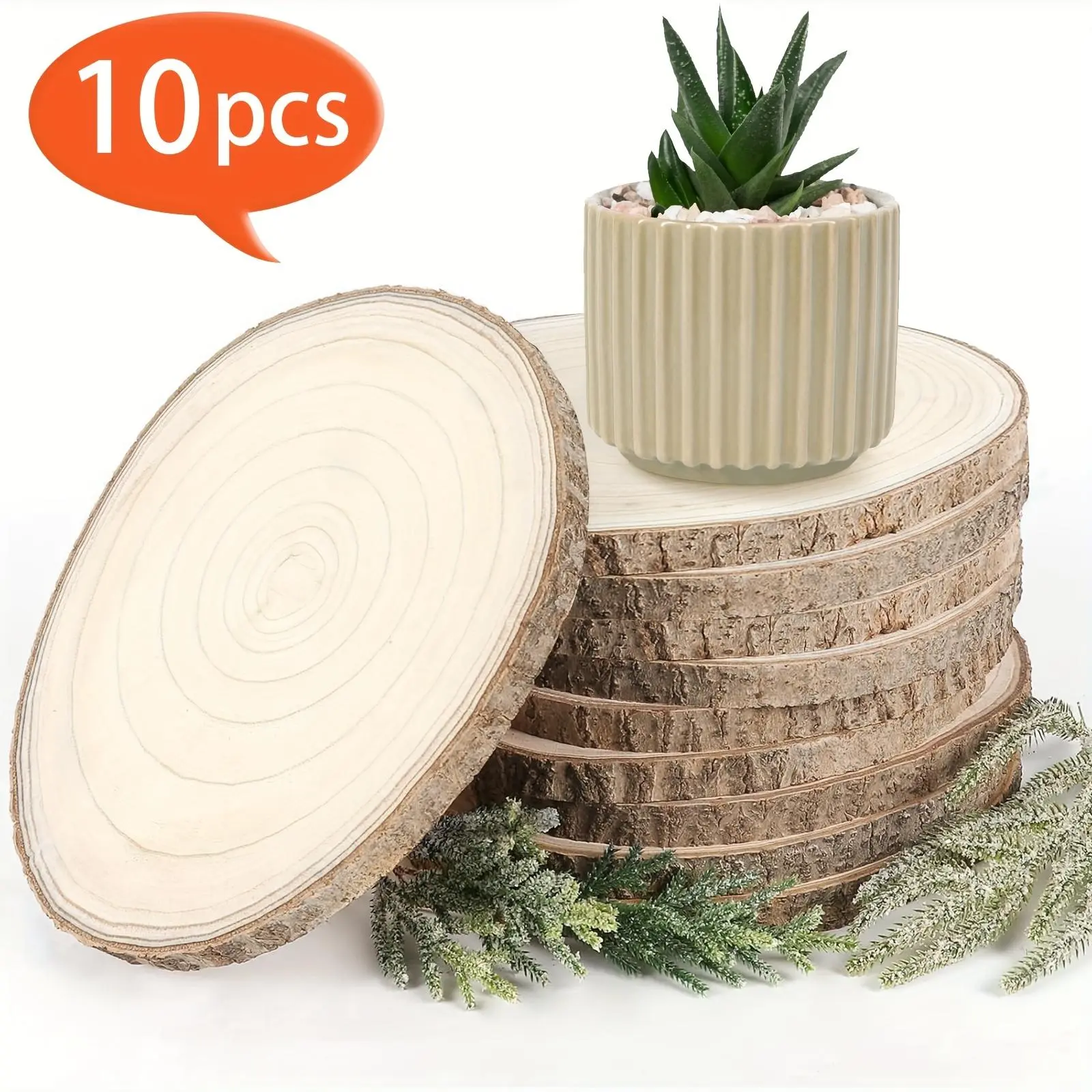 10-Pack 8-9 in Natural Polished Wooden Slice Centerpieces - DIY Woodwork Supplies for Wedding Decor, Candle Holders, Cake Stands, DIY Crafts, Gifting