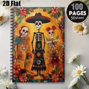 1 Pack Day of the Dead Skeleton Spiral Coil Notebook, 5.7x8.26 Inch, Lined Pages, Durable Binding, Halloween Decorative Journal, Dia de los Muertos Party Favor, Skull Art Themed Notebook for Writing, Gift for Art Lovers, Holiday Celebration Notes