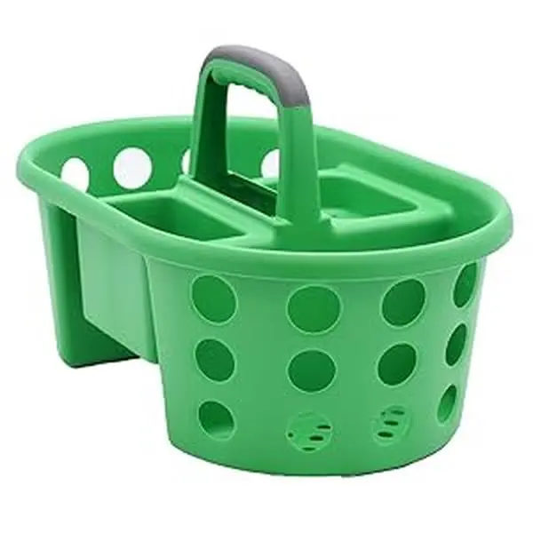 SIMPLYKLEEN 2-Pack Green Shower Caddy Basket - Made in USA, Portable Plastic Multi Compartment Toiletries Basket with Handle, Box Organizer for Shower Accessories, Multi Compartment Design