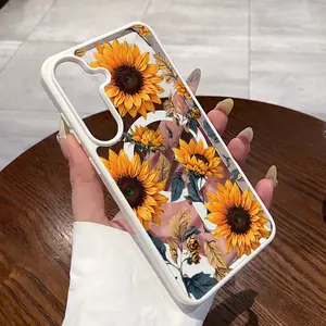 Magnetic Phone Case for Samsung Galaxy S26 S23 Ultra S24 Plus S25 S22+ Vintage Sunflower Pattern TPU Shockproof Anti-Scratch Durable Stylish Smartphone Cover