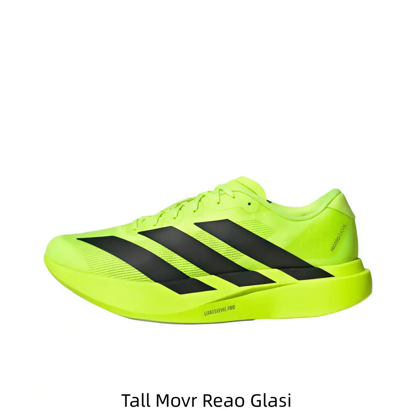 Fluorescent Yellow Light Racing Sneakers Three Wide Black Side Stripes Bright Yellow Cushion Sole Professional Road Running Sports Shoes