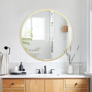 Round Mirror 18 Inch, Circle Wall Mirror with Metal Frame, Decorative Wall Mounted Mirrors for Living Room, Bathroom, Entryway, Hallway, Golden Aluminium Durable