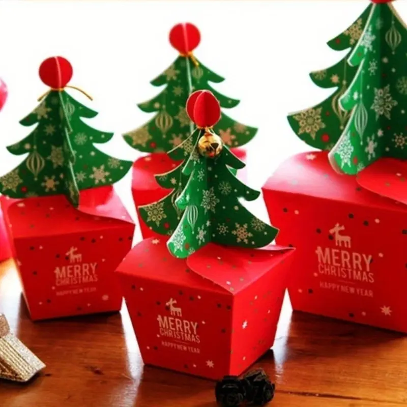 10 Christmas tree gift boxes, featuring pop-up paper Christmas trees - suitable as holiday gifts and small gift boxes for children and babies