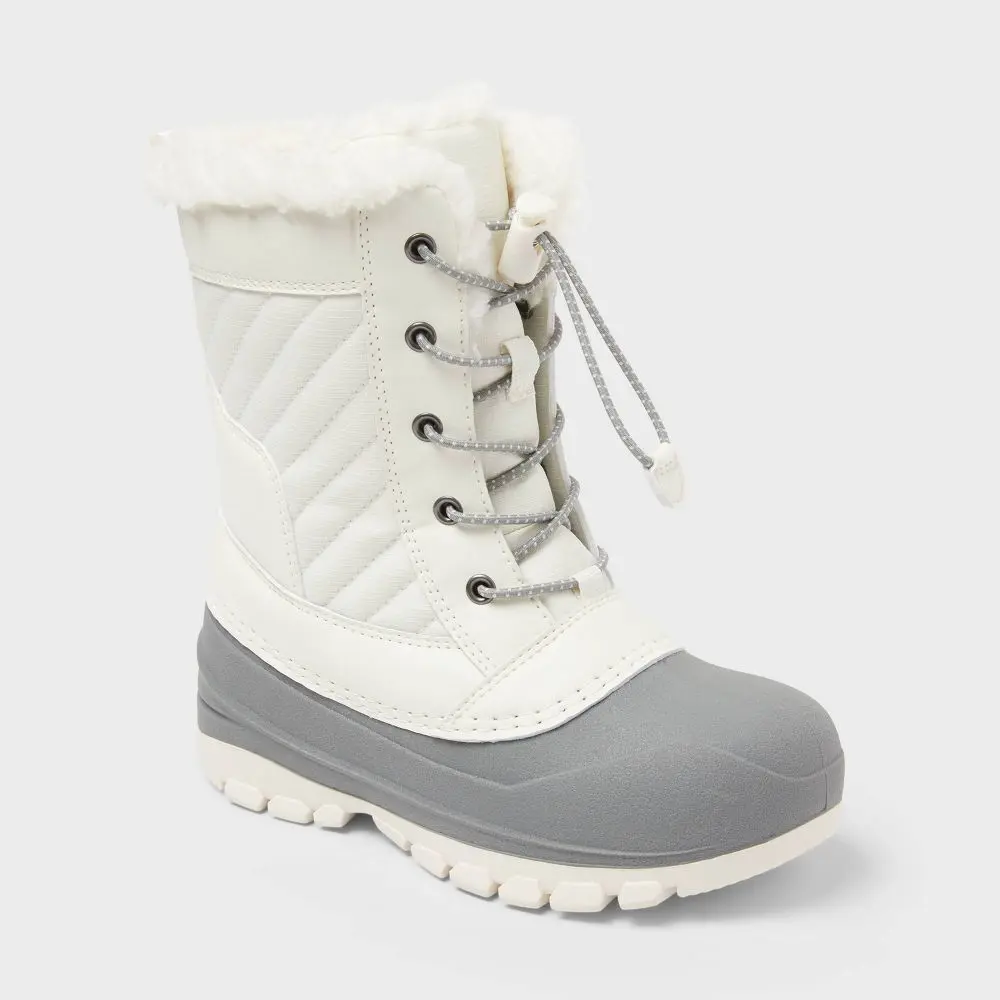 All In Motion Kids' Skylar Easy-On Winter Boots - Water-Repellent Toggle Boots, Rubber, Laces