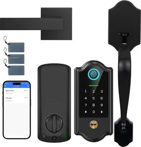 Fingerprint Door Lock for Front Door  Keyless Entry Deadbolt with Handle Set, Digital Keypad, App Control, Auto Lock, Easy Install, Matte Black