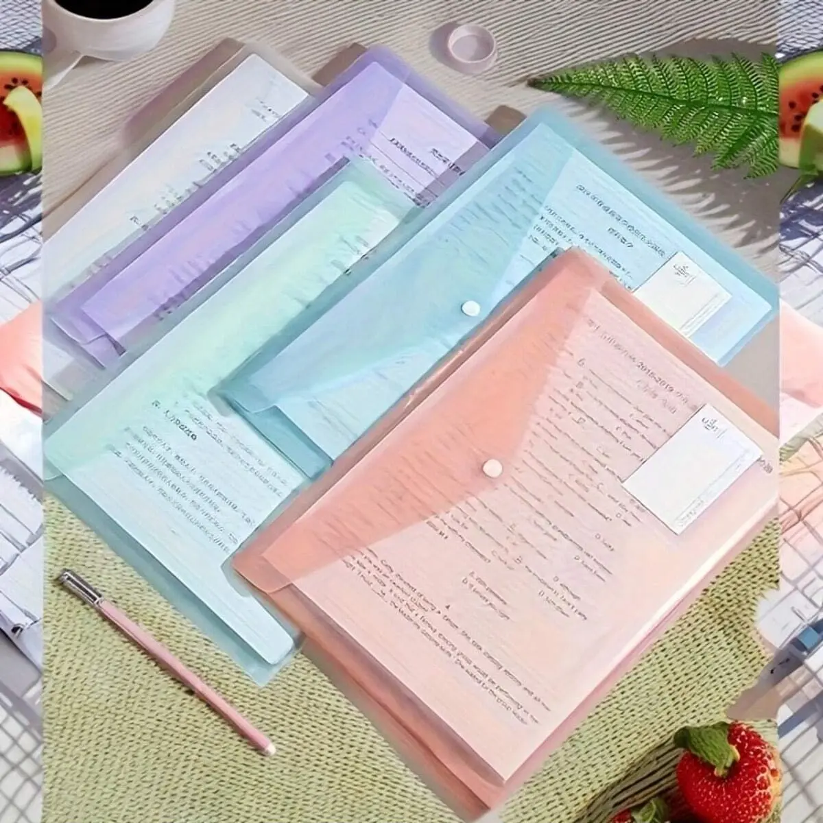 10/20/30/40Pcs A4 Transparent Polypropylene File Folders, Plastic Filing Folders for Documents, Durable Waterproof Organizer, Multiple Macaron Colors, Ideal for Students and Office Use