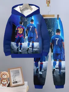 Boys' Fashion Trendy Pattern Hooded Sweatshirt Set, 3D Print Long Sleeve Casual Sport Top, Spring Fall Outdoor Clothing, Sports Set