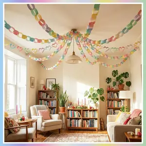 Back to School Paper Chain Garland Strip Construction DIY Craft Paper Chain for Home Classroom Birthday Holiday Party Decor Supplies with Double Side Tape