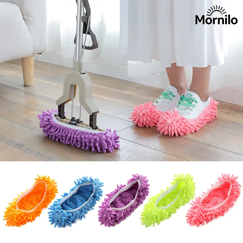 Unisex Slip-On Chenille Mop Slippers - Half Pair Soft Microfiber Floor Cleaning Shoe Covers, Washable Reusable Dusting Footwear, Hand-Free Household Items for Home, Kitchen (Indoor Recreation)