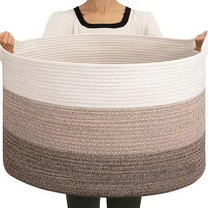 XXXLarge22"x22"x14"(22.98gal)Large Cotton Rope Basket, Throw Blanket Storage For Living Room Woven Baby Laundry Basket With Handle Nursery Basket Soft Toy Storage Basket Comfortable Cushions Thread Hamper-EASTER, Shelf Baskets