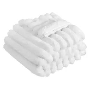 VEVOR Double-Sided Faux Fur Throw Blanket 50x60 Inches White Striped Cozy Bed Blanket for Couch Sofa Bedroom Soft & Machine Washable