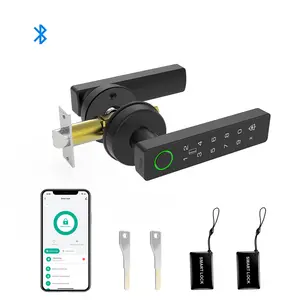 Fingerprint Door Lock Keyless Entry Door Handle with App Control Password IC Card Access 4 AA Battery Powered Up to 24 Months Battery Life for Bedroom Home Office Study Room Storage Room Electronic Door Lock