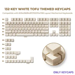 XVX White Creamy Tofu Block PBT Double Shot MDA Profile Keycaps minimalist style for Compatibility for MX-Style Switches Mechanical Keyboards 132-key Keycap Set（Keycaps Only, Keyboard Not Included）