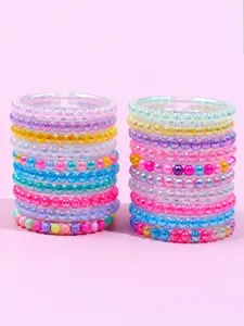 20pcs/set Multicolor Acrylic Beaded Durable Elastic Bracelet Set for Girls, School Birthday Festival Party Gift Accessory, Casual College Vacation Wear